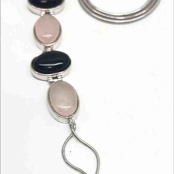 Sterling Onyx & Quartz Lariat Necklace 18"Necklace - Picture 4 of 15